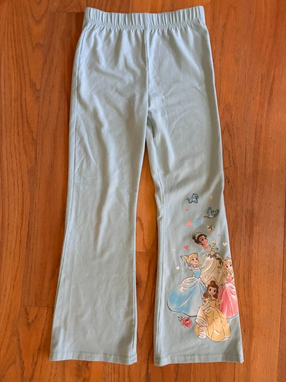 Disney Princess Girls Light Blue Bootcut Pants Cinderella Belle Tiana Aurora 6